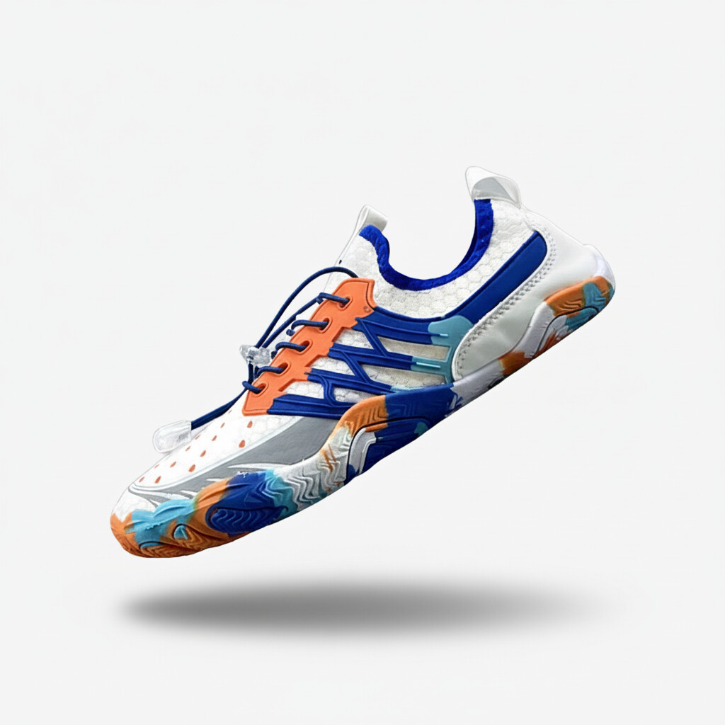 White and blue minimalist barefoot training shoes